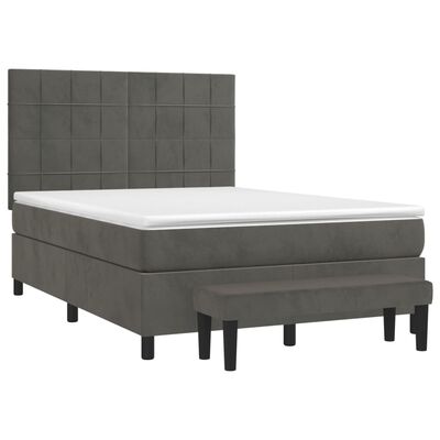 vidaXL Boxspringbett mit Matratze Dunkelgrau 140x200 cm Samt