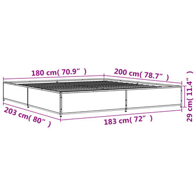 vidaXL Bettgestell Braun Eichen-Optik 180x200 cm Holzwerkstoff Metall