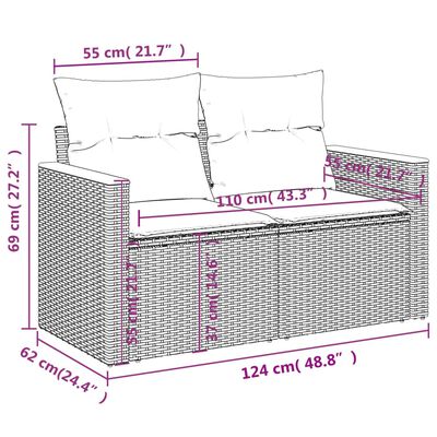 vidaXL 7-tlg. Garten-Sofagarnitur mit Kissen Grau Poly Rattan