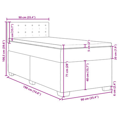 vidaXL Boxspringbett mit Matratze Dunkelgrau 90x190 cm Samt