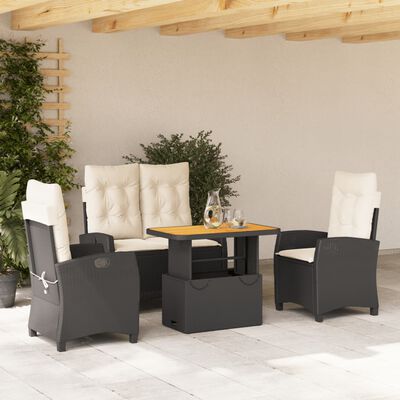 vidaXL 4-tlg. Garten-Essgruppe mit Kissen Schwarz Poly Rattan