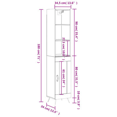 vidaXL Highboard Räuchereiche 34,5x34x180 cm Holzwerkstoff