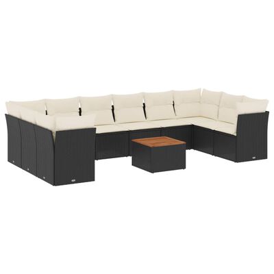 vidaXL 11-tlg. Garten-Sofagarnitur mit Kissen Schwarz Poly Rattan