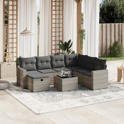 vidaXL 8-tlg. Garten-Sofagarnitur mit Kissen Hellgrau Poly Rattan