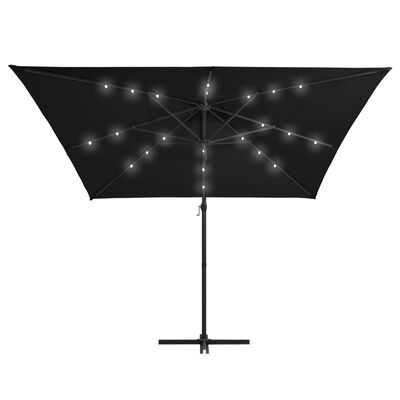 vidaXL Ampelschirm mit LED-Beleuchtung Stahl-Mast 250x250 cm Schwarz