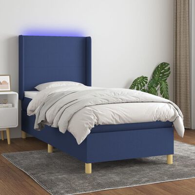 vidaXL Boxspringbett mit Matratze & LED Blau 100x200 cm Stoff