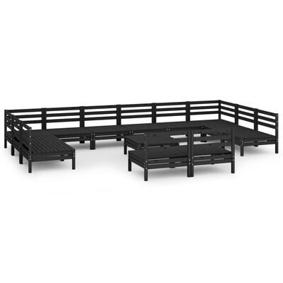 vidaXL 13-tlg. Garten-Lounge-Set Schwarz Massivholz Kiefer