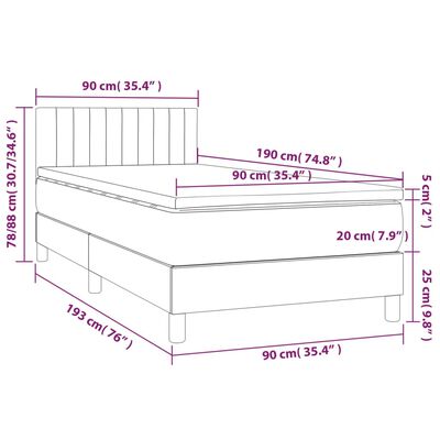 vidaXL Boxspringbett mit Matratze & LED Dunkelgrau 90x190 cm Stoff