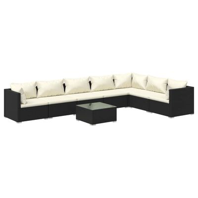 vidaXL 8-tlg. Garten-Lounge-Set mit Kissen Poly Rattan Schwarz