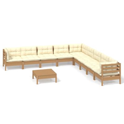 vidaXL 10-tlg. Garten-Lounge-Set mit Kissen Honigbraun Kiefernholz