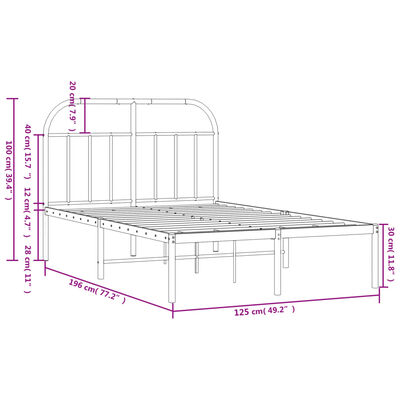 vidaXL Bettgestell mit Kopfteil Metall Schwarz 120x190 cm