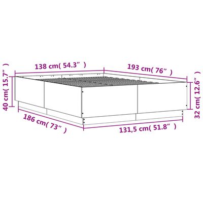 vidaXL Bettgestell Schwarz 135x190 cm Holzwerkstoff