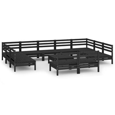 vidaXL 12-tlg. Garten-Lounge-Set Schwarz Massivholz Kiefer