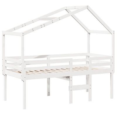 vidaXL Hochbett mit Dach Weiß 75x190 cm Massivholz Kiefer