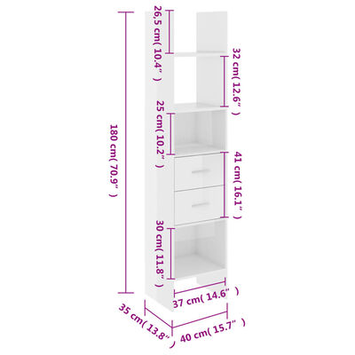 vidaXL Bücherregal Hochglanz-Weiß 40x35x180 cm Holzwerkstoff