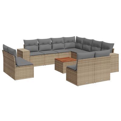 vidaXL 12-tlg. Garten-Sofagarnitur mit Kissen Beige Poly Rattan