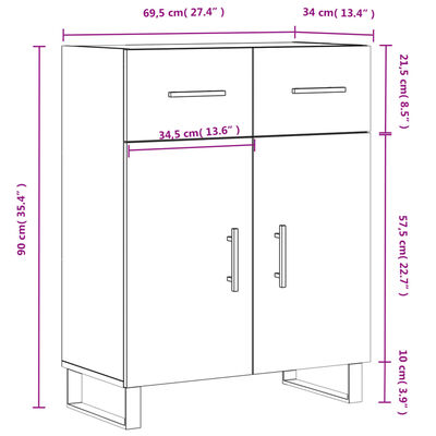 vidaXL Sideboard Grau Sonoma 69,5x34x90 cm Holzwerkstoff