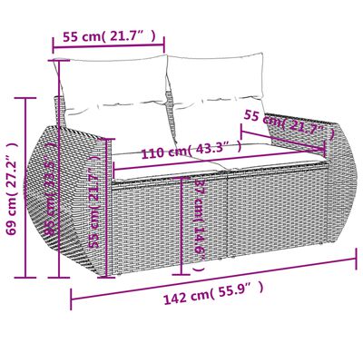 vidaXL 6-tlg. Garten-Sofagarnitur mit Kissen Schwarz Poly Rattan