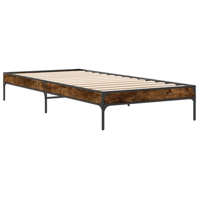 vidaXL Bettgestell Räuchereiche 90x200 cm Holzwerkstoff und Metall