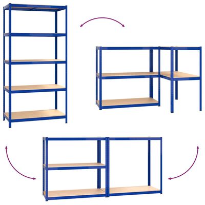 vidaXL Regale mit 5 Böden 3 Stk. Blau Stahl & Holzwerkstoff