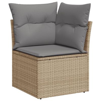 vidaXL 10-tlg. Garten-Sofagarnitur mit Kissen Beige Poly Rattan