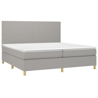 vidaXL Boxspringbett mit Matratze & LED Hellgrau 200x200 cm Stoff