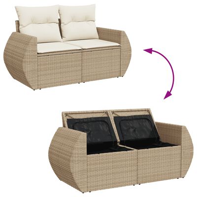 vidaXL 9-tlg. Garten-Sofagarnitur mit Kissen Beige Poly Rattan