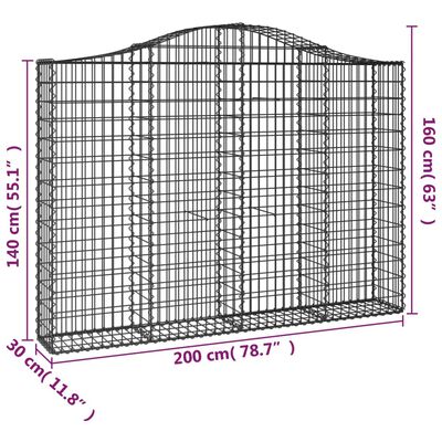 vidaXL Gabionen mit Hochbogen 5 Stk. 200x30x140/160cm Verzinktes Eisen