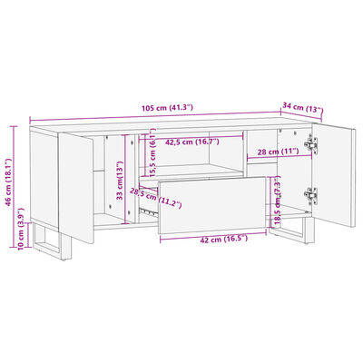 vidaXL TV-Schrank 100x34x46 cm Massivholz Mango