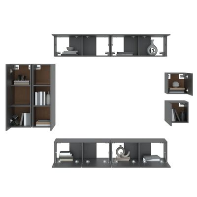 vidaXL 8-tlg. TV-Schrank-Set Schwarz Holzwerkstoff