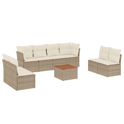 vidaXL 9-tlg. Garten-Sofagarnitur mit Kissen Beige Poly Rattan