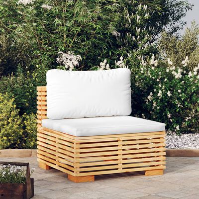 vidaXL Garten-Mittelsofa mit Creme Kissen Massivholz Teak