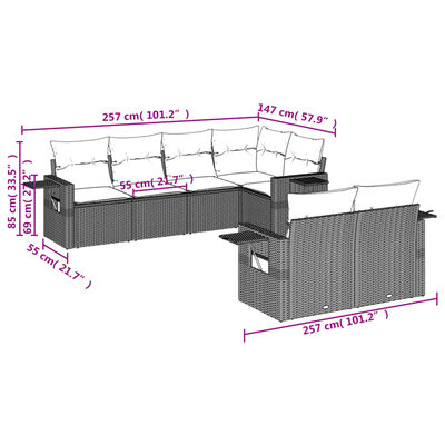 vidaXL 7-tlg. Garten-Sofagarnitur mit Kissen Hellgrau Poly Rattan