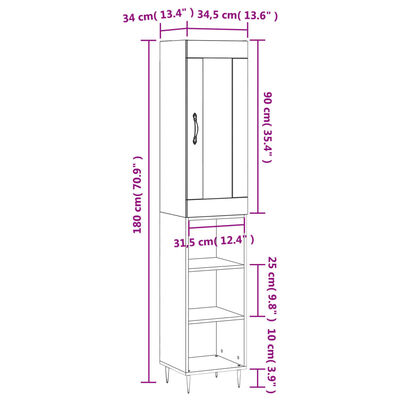 vidaXL Highboard Braun Eichen-Optik 34,5x34x180 cm Holzwerkstoff