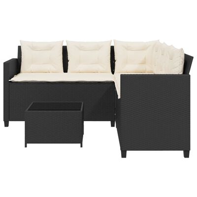 vidaXL Gartensofa in L-Form mit Tisch und Kissen Schwarz Poly Rattan