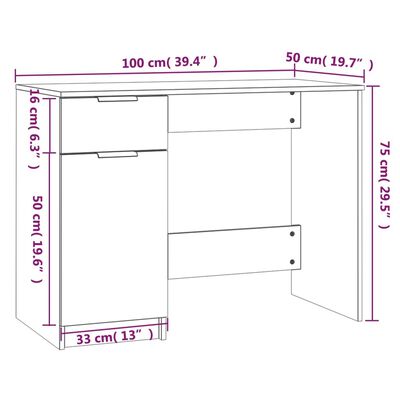 vidaXL Schreibtisch Sonoma-Eiche 100x50x75 cm Holzwerkstoff