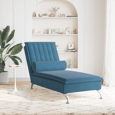 vidaXL Massage-Chaiselongue mit Nackenrolle Blau Samt