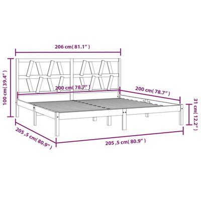 vidaXL Massivholzbett Schwarz Kiefer 200x200 cm