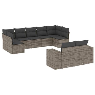 vidaXL 9-tlg. Garten-Sofagarnitur mit Kissen Grau Poly Rattan