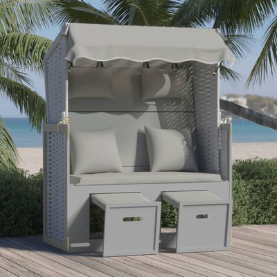 vidaXL Strandkorb mit Kissen Poly Rattan und Massivholz Grau