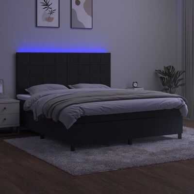 vidaXL Boxspringbett mit Matratze & LED Schwarz 180x200 cm Samt