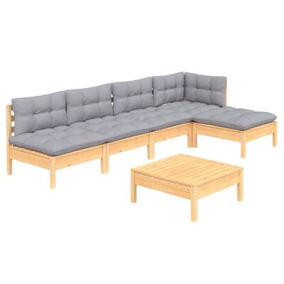 vidaXL 6-tlg. Garten-Lounge-Set mit Grauen Kissen Kiefernholz