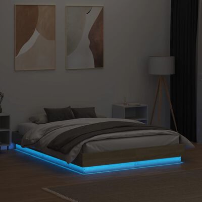 vidaXL Bettgestell mit LED Sonoma-Eiche 135x190 cm