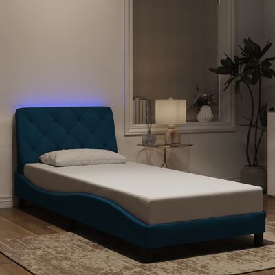 vidaXL Bettgestell mit LED-Leuchten Blau 90x190 cm Samt