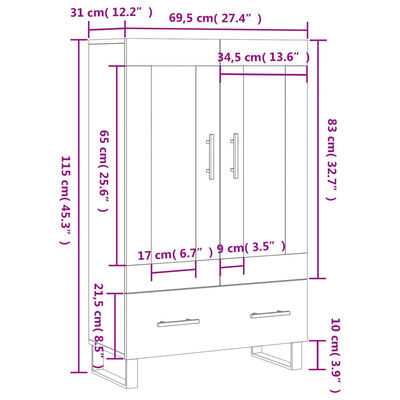 vidaXL Highboard Betongrau 69,5x31x115 cm Holzwerkstoff