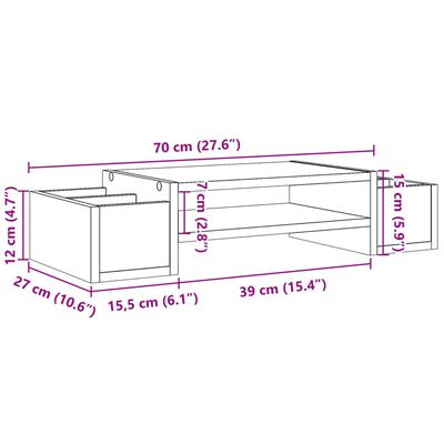 vidaXL Monitorständer mit Stauraum Räuchereiche 70x27x15 Holzwerkstoff