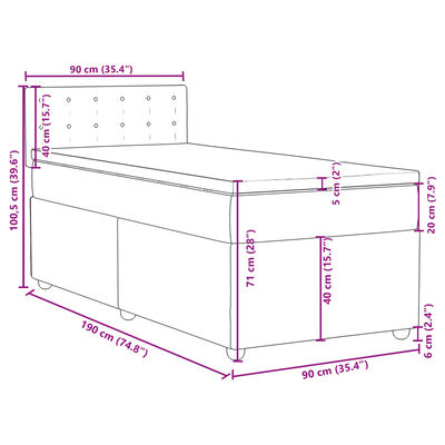 vidaXL Boxspringbett mit Matratze Dunkelgrau 90x190 cm Stoff