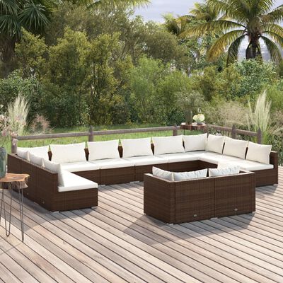 vidaXL 12-tlg. Garten-Lounge-Set mit Kissen Braun Poly Rattan