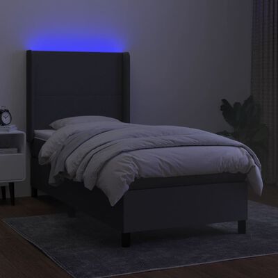 vidaXL Boxspringbett mit Matratze & LED Dunkelgrau 90x200 cm Stoff