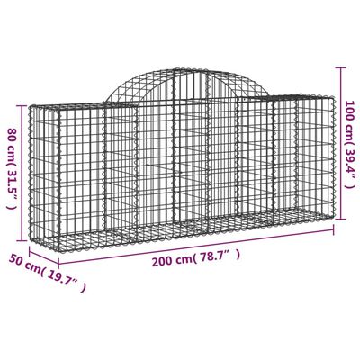 vidaXL Gabionen mit Hochbogen 10 Stk. 200x50x80/100cm Verzinktes Eisen